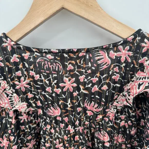 CLEOBELLA NWT Evereve Brynlee Black Pink Org Cotton Metallic Print Blouse // L - Picture 14 of 16